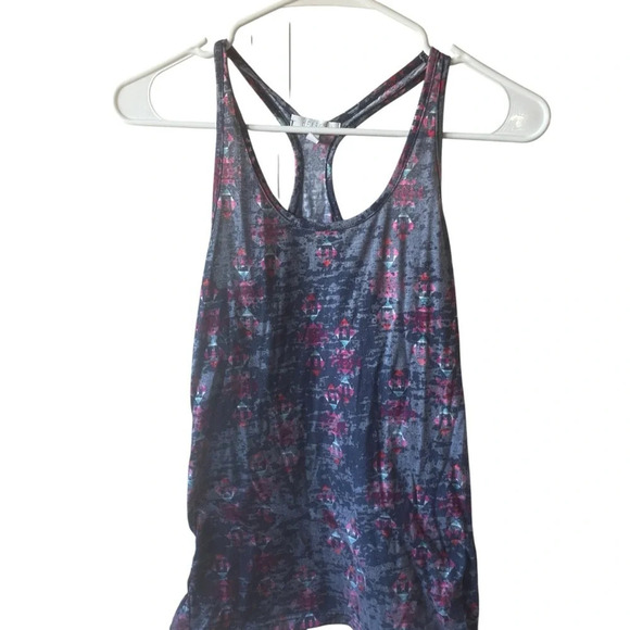 Delia's Floral Sleeveless Tank Shirt Size XS Navy Pink Racerback - Picture 2 of 6